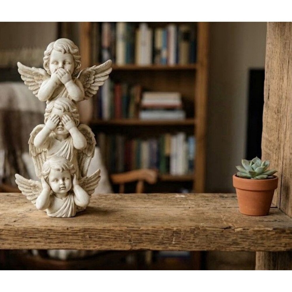 Beige Angel Figurine Resin Freestanding Decor Sculpture Statue 7 in